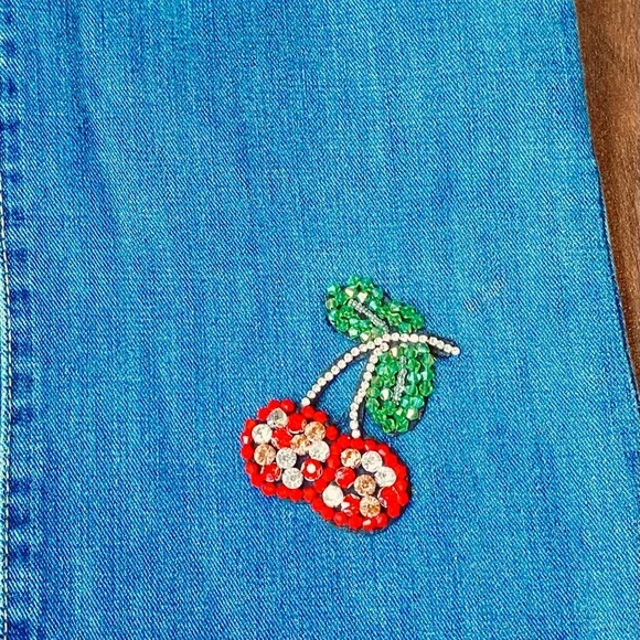Lucky Brand Luxury Denim By Gene M Sz.10/30 Made In USA Cherry Rhinestones - Picture 13 of 17